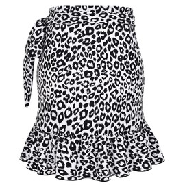 ChinFun Women's Ruffle Sarongs Beach Wrap Swimwear Bikini Tankini Cover Up Swim Skirts Swimdress Black Leopard New XS-M