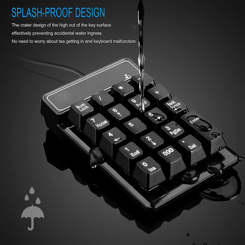 Bewinner Wired Numeric Keypad, 19 Keys Portable Slim Splashproof Waterproof