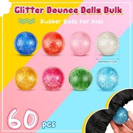 Shappy 60 Pcs Bouncy Balls 45 mm Glitter Bounce Ball Bulk with Storage Bag Large Bouncy Balls for Kids Goodie Bag Fillers Birthday Party Favors, Assorted Colors