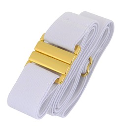 Cinturón elástico ajustable que no se muestra, nuestro diseño exclusivo mantiene jeans, pantalones e incluso tallas grandes disponibles., Cinturón blanco | Hebilla dorada | Se adapta a adultos Xxs-l