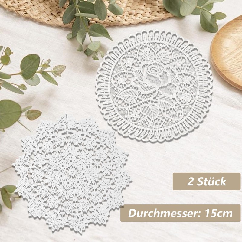 Deckchen Häkeln, Spitzendeckchen Klein, 15cm Platzdeckchen Rund, Handgefertigte Spitze Untersetzer,