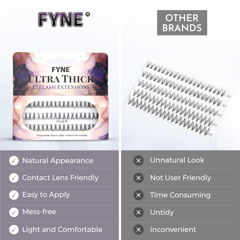 FYNE Individual Eyelashes, Black [60 Pcs, Ultra Thick Short 8mm,