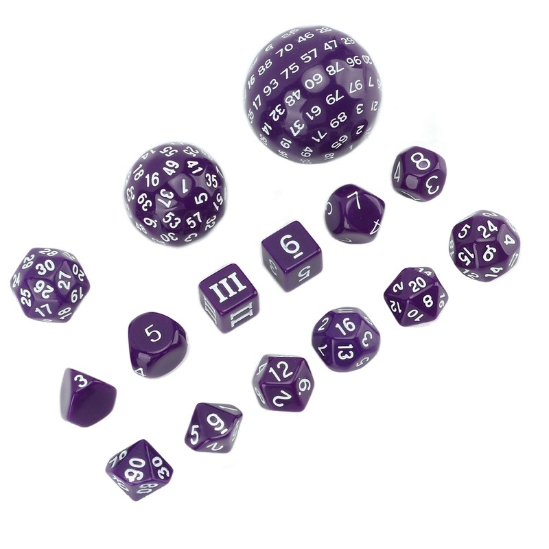 15pcs Polyhedral Dice Set 3 to 100 Sides Complete Polyhedral