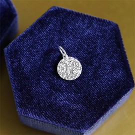 SUGARKITTEN LONDON Sterling Silver Reversible Double Sided 12mm Textured Disc Circle Charm Pendant