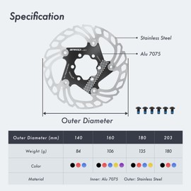 DJC Bike Brake Disc Rotor MTB Floating Brake Disc 140mm 160mm 180mm 203mm with 6 bolts Road Bike MTB BMX Steel Aluminum Brake Disc iiipro (3# blue, 160mm)