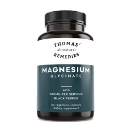 Thomas' all-natural Remedies Magnesium Glycinate Supplements, High Absorption, Dietary Supplements for Muscle and Bone Support, Non-GMO, No Fillers, 60 Vegan Capsules 500mg per Serving