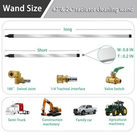 47" & 24" Radiator Cleaning Wand 2-Piece Set, 4500 PSI Pressure Washer Wand Air and Water, Stainless Steel Car Radiator Cleaning Tools kit with Connectors, Cleaning Brush for Tractor, Semi, Truck