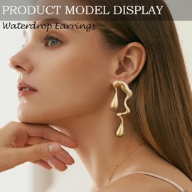 Irregular Waterdrop Earrings for Women,Minimalist Abstract Geometric Dangle Drop Earrings Statement Jewelry Gifts (Gold)
