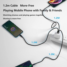 GELRHONR USB C Splitter Cable,USB A Male to 3 Type-C Male Charge Cable,3 in 1 Nylon Braided Charging Cord with 3x1.2m Cable, 5A Fast Charge,Compatible with Mobile/Android and More （3.9FT-1.2M）