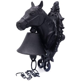 SMT- Horse Head Upstreet Outdoor Dinner Bell Made For Ranch House Family Front Door Interior Exterior Décor | Wall Hanging Mount Heavy Cast Solid Iron Handcrafted Antique Doorbell [P/N: ET-BELL001]