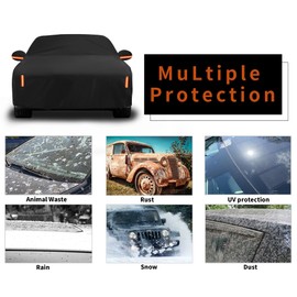 FiveFox Heavy Duty Car Cover for Ford Mustang 1964-2025, for Chevy Camaro 2010-2025, 6 Layers Waterproof All Weather Full Exterior Cover Outdoor Rain Hail Protector with Door Zipper & Cotton