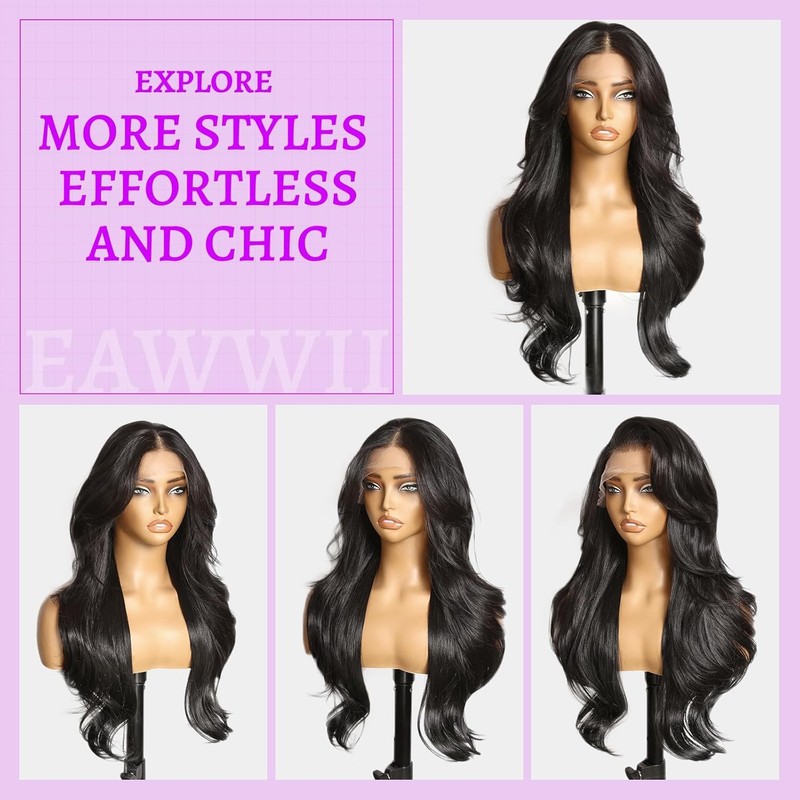 Eawwii Black 13×4 Lace Front Glueless Wigs for Women， Synthetic
