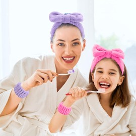 D&S Global 16pcs/set Spa Washing Face Makeup Washband Fluffy Wristband Bow Headbands Flower Hair Claw Women Hair Accessories Set - Purple