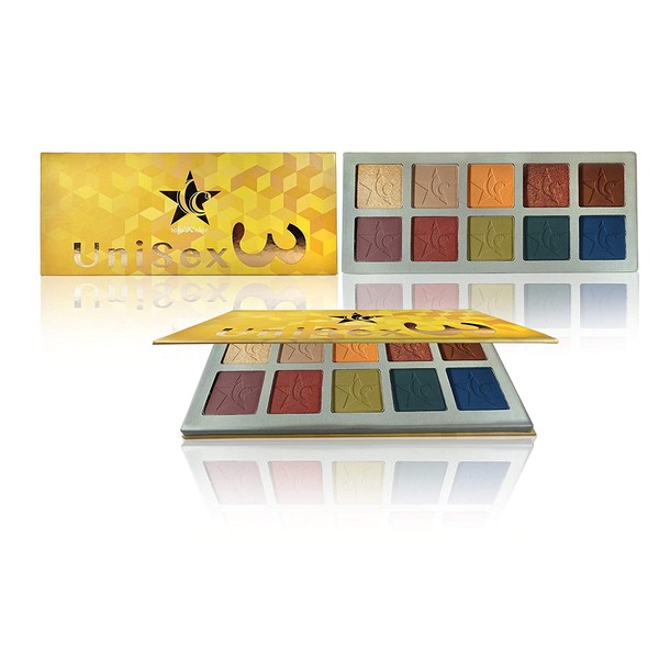 Unisex 10 Color Eyeshadow Palette (Unisex3) - Highly Pigmented - Professional Formulation - Large Pan Neutral Blue Red colorful Eye shadows