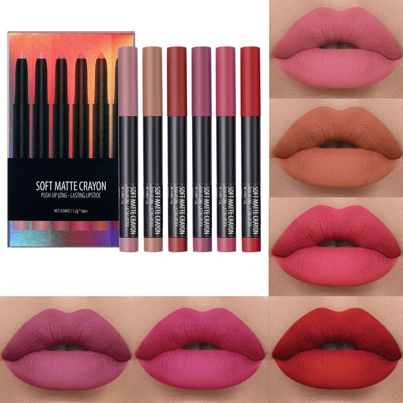 6 Pcs Matte Lipstick Set High Pigment Lip Crayon Waterproof