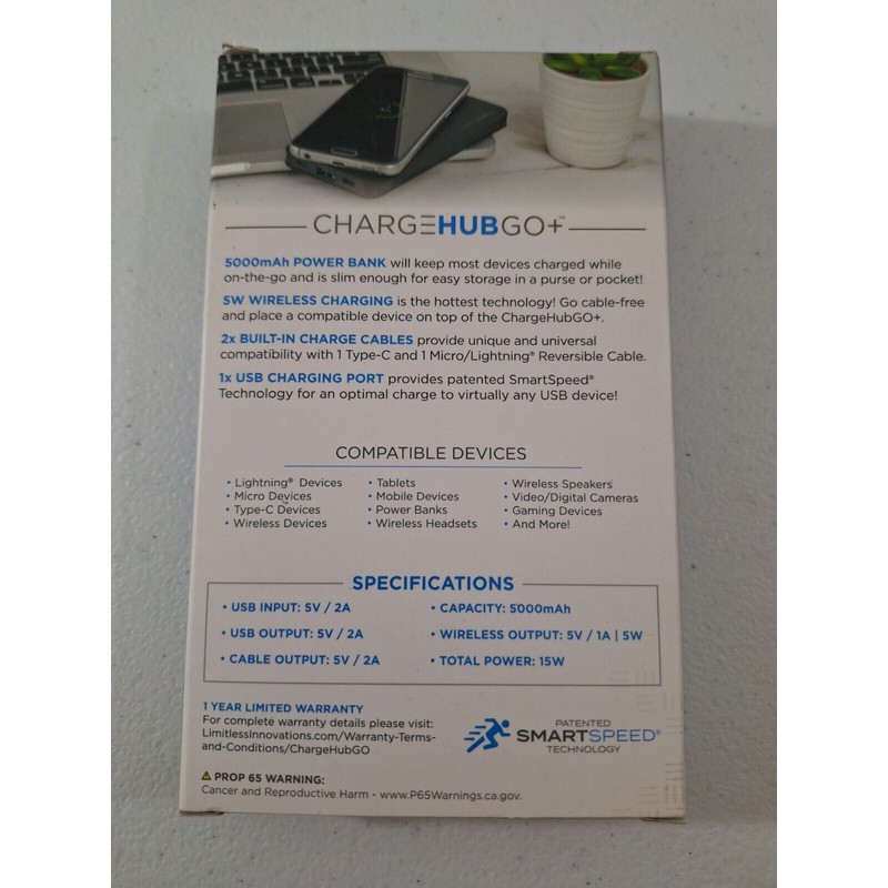 ChargeHubGO+ 5000 mAh All-in-One Charging Solution with Wireless Charging Pad