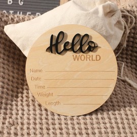 Ylsteed Baby Announcement Signs Hello World Newborn Welcome Sign Newborn Photography Props Newborn Baby Birth Announcement Sign Baby Shower Pregnancy Gifts Nursery Decor Sign 6 * 6 in -Black