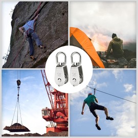 BOBOZHONG Single Pulley,2 Piece M15 Pulley Swing Roller,Block Rope Roller Stainless Steel,Swing Roller,for 3-8mm Ropes Wire Ropes Load Capacity 35kg