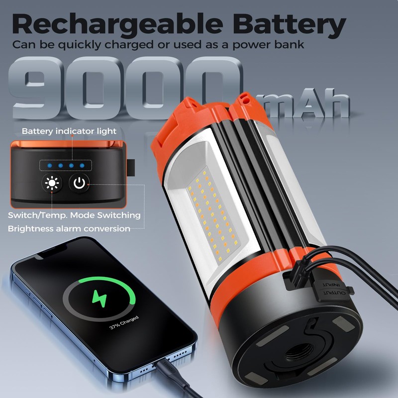 Rechargeable 12000mAh Camping Light with Adjustable Stand, Cordless Work Light