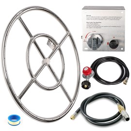 GRISUN Fire Pit Burner Ring Kit 24 Inch, Propane Firepit Kit, Come with Propane Fire Pit Hose Kit and Upgraded Gas Control Spark Ignition Kit, DIY Round Gas Fire Pit Kit, Stainless Steel