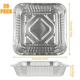 YOUNTHYE 20PCS 9x9 Aluminum Foil Pans Thin Disposable Foil Pans Aluminum Foil Trays Medium Foil Baking Pans Square Tin Foil Pans for Catering, Baking Cakes, Breads, Brownies, Bread, Meatloaf