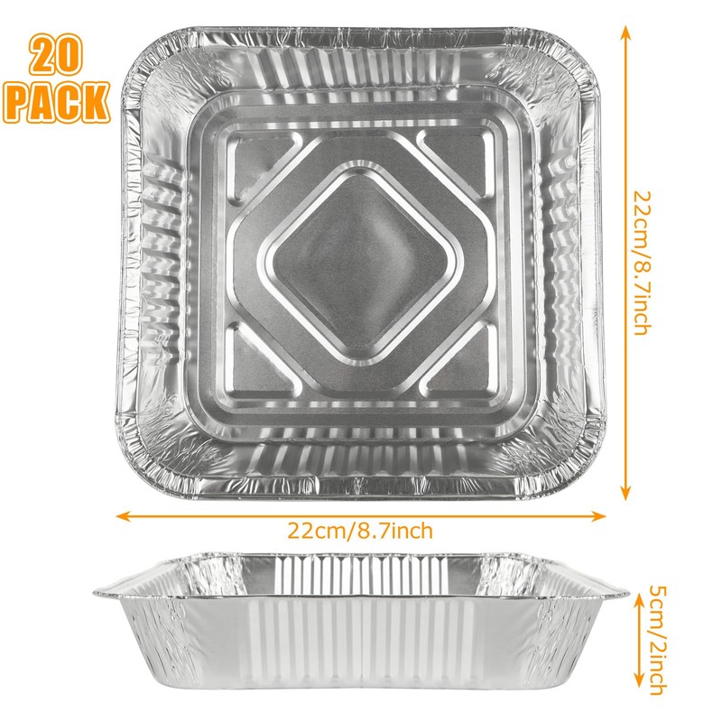 YOUNTHYE 20PCS 9x9 Aluminum Foil Pans Thin Disposable Foil Pans