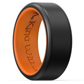 King Will Men's Silicone Wedding Bands, 8mm Comfort Fit with Unique Inner Groove Design, Rubber Engagement Rings for Daily Wear and Activities, Black&Orange, Size 9