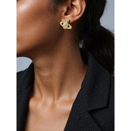 Saturn Planet Earrings for Women,Diamond Accent Stud Earrings,Hypoallergenic Needles Post Jewelry,Anniversary Birthday Valentine's Gift for Her (Golden)