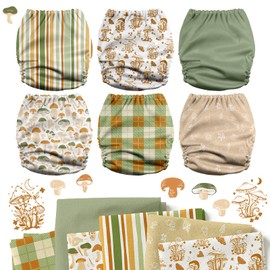 Mama Koala 3.0 Cloth Diapers for Babies with AWJ Lining, 6 Pack with 6 5-Layer Natural Cloth Diaper Inserts - Reusable and Washable Pocket Diapers(A-Mushrooms)