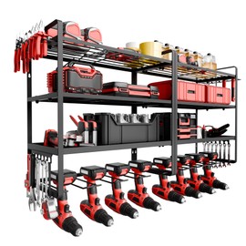 NINAT Power Tool Organizer Wall Mount - 4 Layers Storage Rack with 8 Drill Holders for Drills Cordless Tools. Heavy Duty Utility Racks Garage Organizer Storage for Workshop Shed Basement - 33 Inches