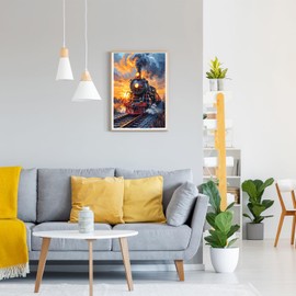 GDYEEH Classic Car Train Diamond Painting Kits Adults, 5D Steam Train Diamond Art Pictures Beginners, DIY Round Full Drill Sunset Diamonds Painting Embroidery Gifts Home Wall Decor 30 x 40 cm