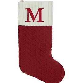 St. Nicholas Square 21-inch Monogram Embroidered Initial Cable Knit Red Christmas Holiday Stocking Letter M