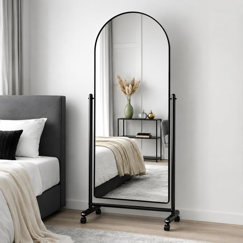 Arched Full Length Mirror with Wheels 65" x 24", Adjustable