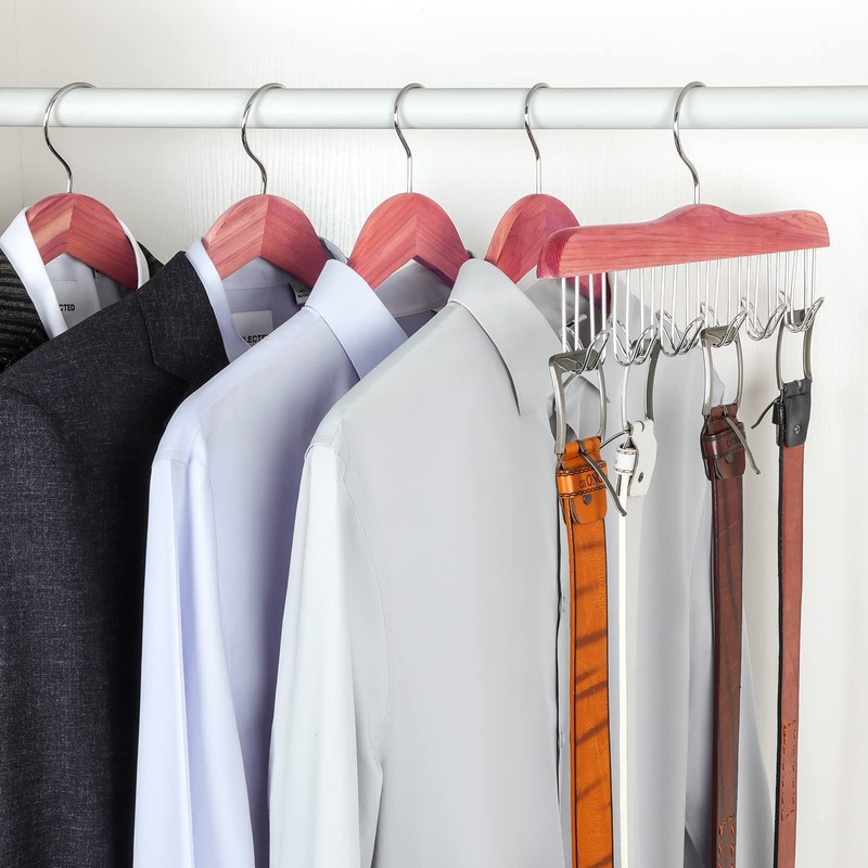 TOPIA HANGER American Red Cedar Wood Belt Hanger, Belt Organizer