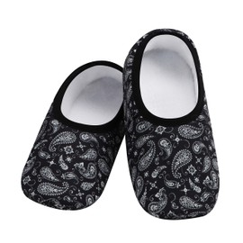 Snoozies Skinnies Slipper Socks – Cozy, Foldable Slippers for Women, Non Slip Socks for Travel & Indoors (Black Bandana, Large)