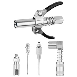 Grease Gun Accessory Kit, 5pcs 90 Degree Grease Fitting Tools Grease Injector Coupler Nozzle High Pressure Coupler Release Grease Fitting Needle Dispenser Injection Needle for Hard-to-Reach Fittings