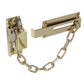 XFORT Polished Brass Locking Door Chain, Front Door Security Chain with External Key Unlocking Mechanism.