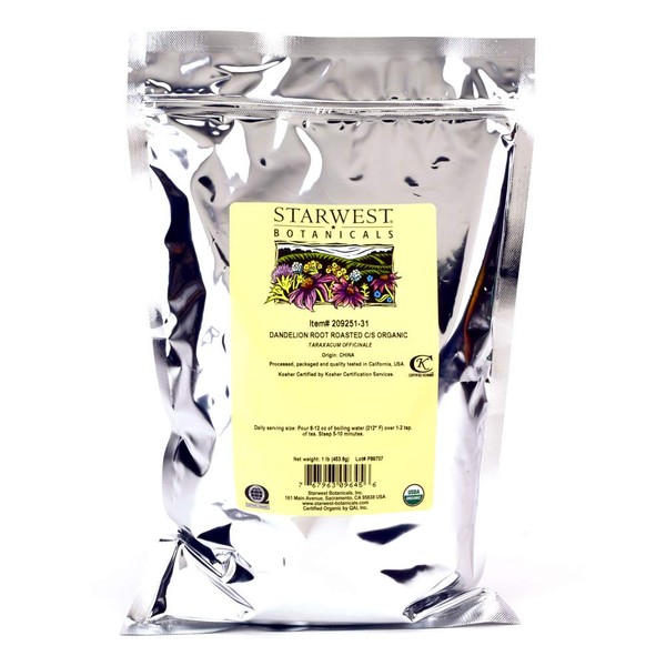 Starwest Botanicals Organic Dandelion Root Roasted Cut [1 Pound] Loose Tea in Bulk