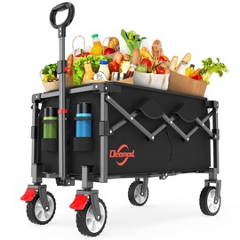 Deomod Collapsible Foldable Wagon, Wagon Cart Heavy Duty Foldable with Two Drink Holders and All Terrain Wheels with Brake, Utility Grocery Wagon Carts for Camping Shopping Sports and Fishing
