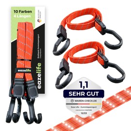 Set of 2 Rubber Tension Straps, Adjustable Reflective Wide Band Expander with Metal Hooks, Heavy Duty for Car, Bicycle and Outdoor Activities (10 Colours, 4 Lengths) (60 cm, Signal)