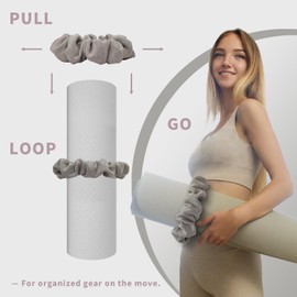 Yoga Mat Scrunchie – Stylish Yoga Mat Strap – Stretch-Fit for All Standard Mats – Lightweight, Travel-Friendly(Mat Excl.) (Beige)