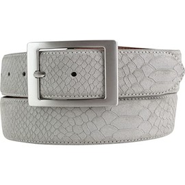 BELTINGER Python Embossed Belt with Double Buckle 4 cm | Leather Belt for Men 40 mm Snake Look | Snake Pattern Python Pattern, Light grey, silver