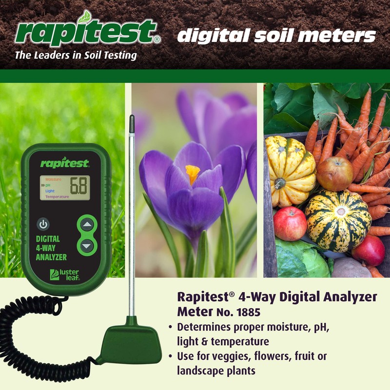 Luster Leaf Rapitest 4-Way Digital Soil Analyzer for pH, Moisture,