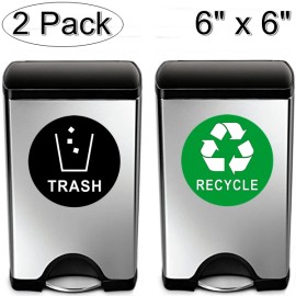 RockmountSigns (2 Pack) 6" X 6" RECYCLE & TRASH Back Self Adhesive Vinyl Decal Sticker For Cans