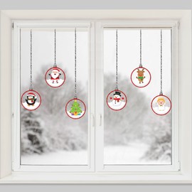 Articlings 12 Christmas Picture Baubles Window Stickers, Winter Holiday Clings, Decor with Glitter Patterns and Strings