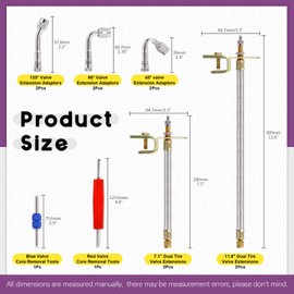 Swpeet 12Pcs 7 Inch 12 Inch Stainless Steel Valve Stem Extension Braided Valve Stem Extender and 45 90 135 Degree Brass Valve Stem Extender Tire Valve Adaptors with Valve Core Remover Tool