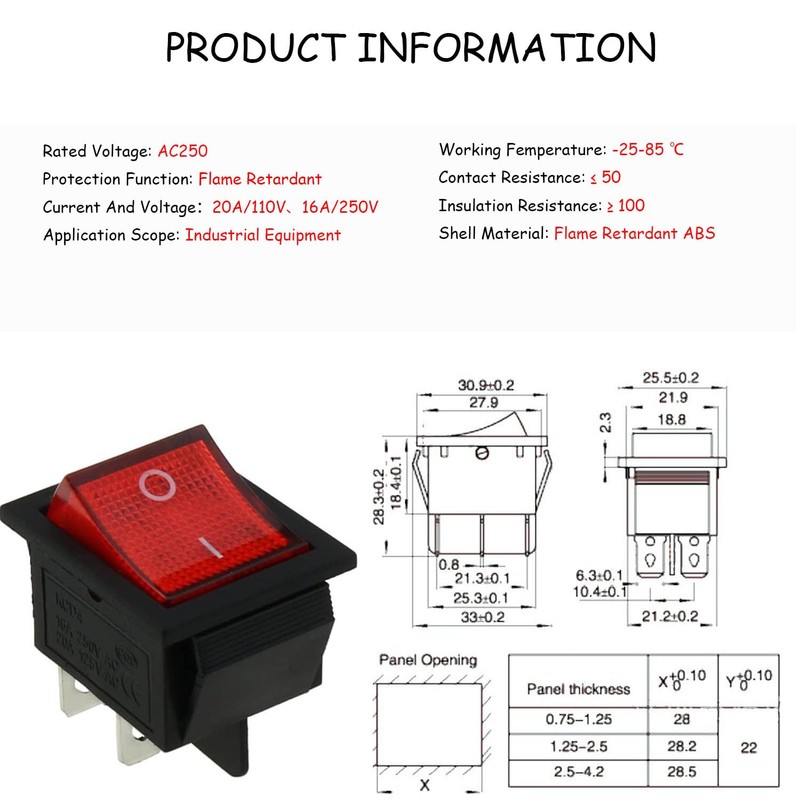 Ghsretore 2pcs Red Light 4 Pin DPST ON/Off Snap in