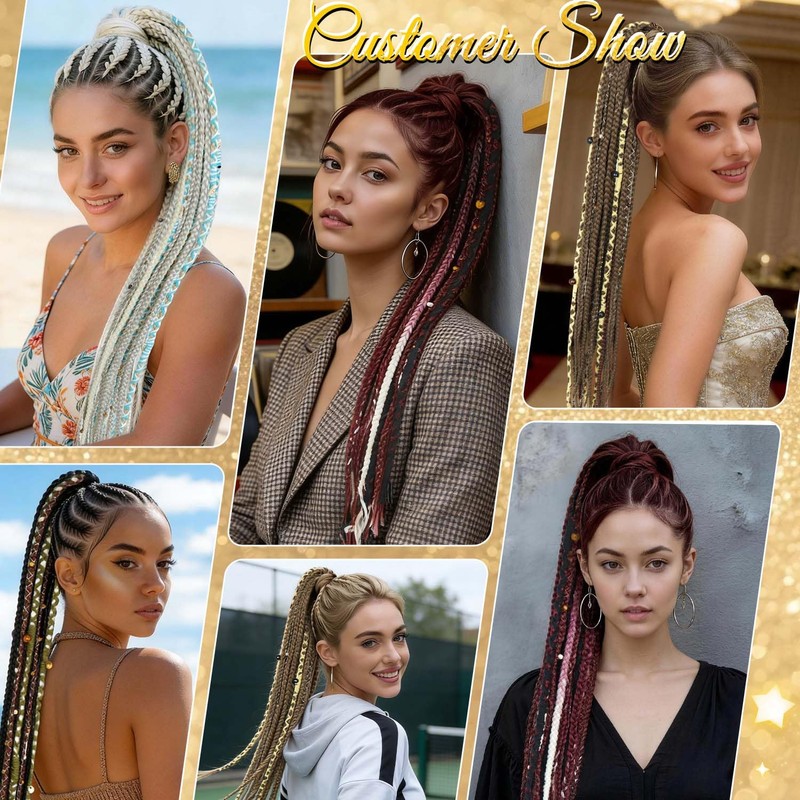 Long Boho Braided Ponytail Extension with Hair Ties, 24" Viking