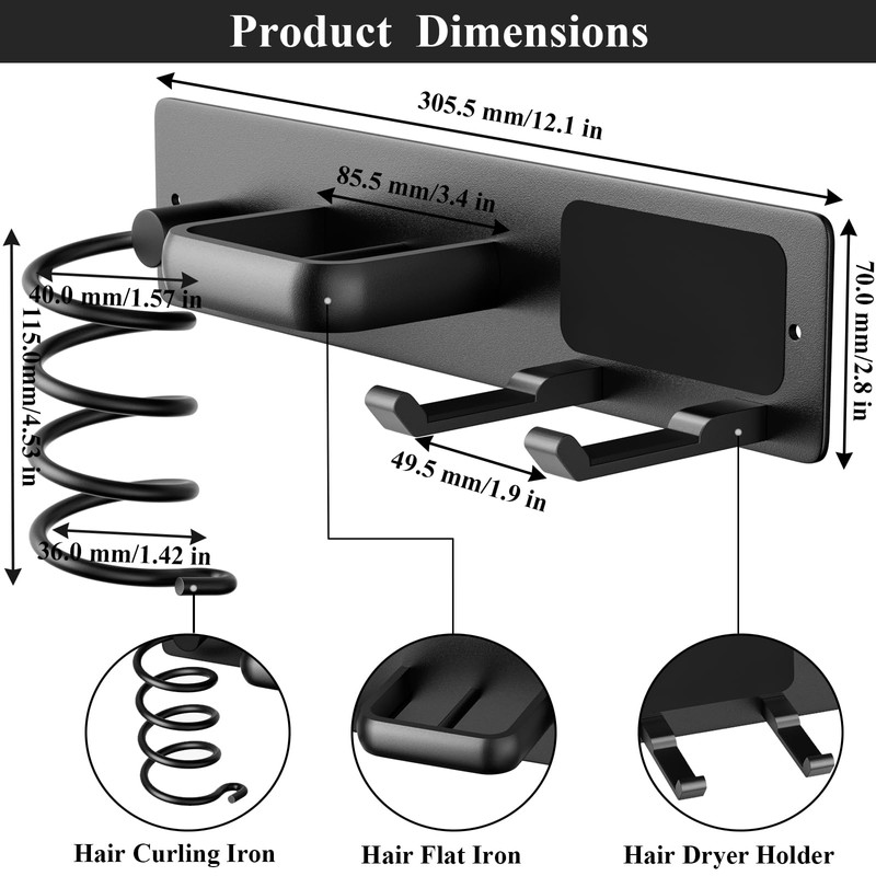 Tindbea Hair Dryer Holder Curling Iron Holder Flat Iron, Blow