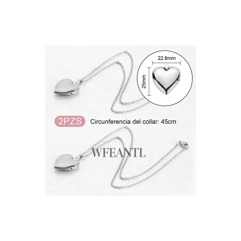 2pzs Collar Dije Corazón Para Parejas Fotos Acero Inoxidable